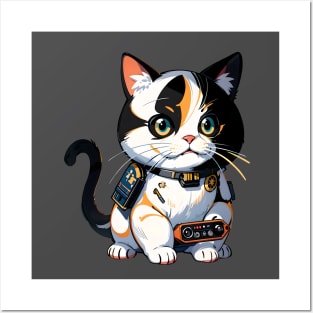 Star Cat Tshirt and Stickers Design Cute Cat Sci-Fi Characters Robot Carousel Posters and Art